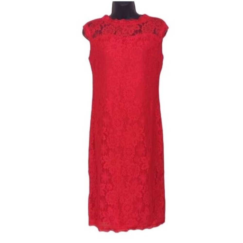 Stanzino Red Floral Lace Cap Sleeve Bodycon Dress Size Large NWT